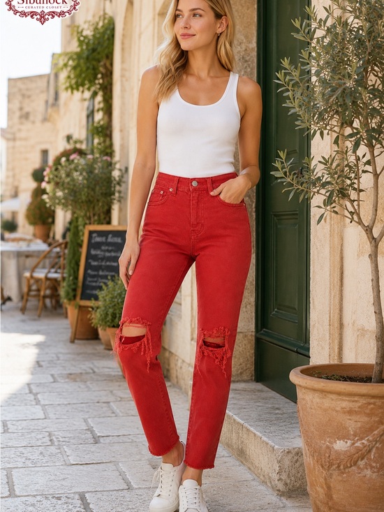 Daze Denim - Y4 DAZE High Rise Straight Leg Distressed Jeans Rust Size 25 NWT